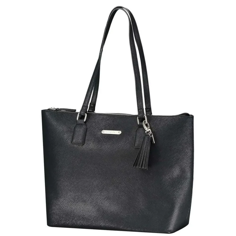 Totto Carinae Medium Tote‎ Bag Black Polyvinyl Roomy Travel Office Casual Tassel